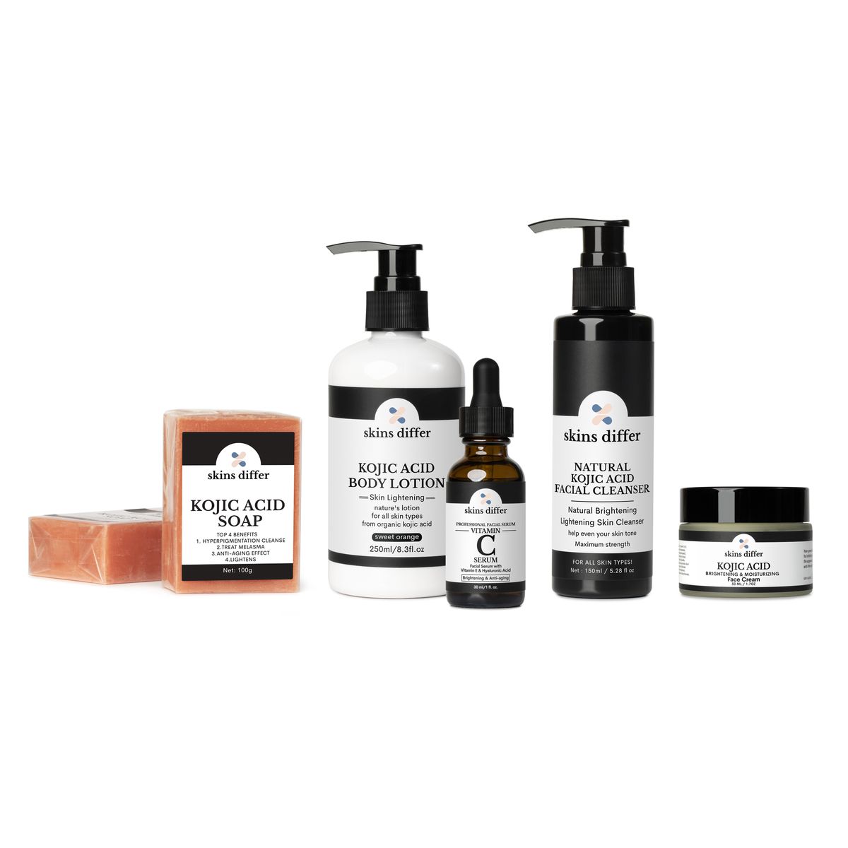 Skins Differ 6 Set Kojic Acid Skin Brightening Soap, Lotion, Cleaser