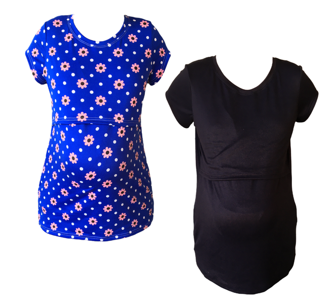 Maternity &amp; Breastfeeding Cap Sleeve- 2 Pack-White &amp; Teal