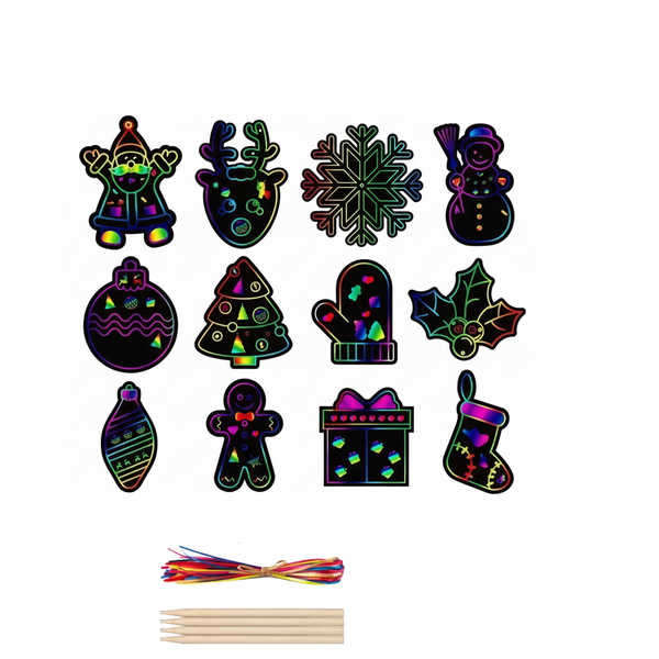 56-Piece Christmas Scratch Art Decoration Set for Christmas Tree - Black