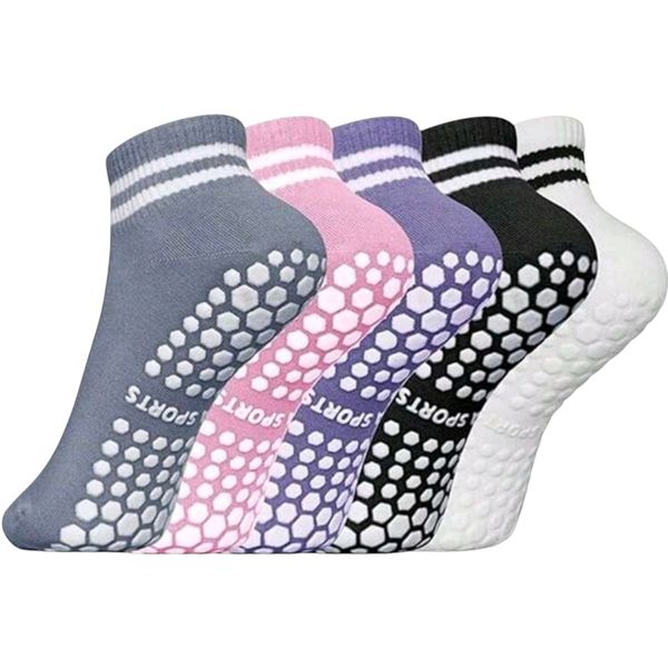 5-Pack Women's Non-Slip Grip Socks - Pilates, Rebounding &amp; Yoga