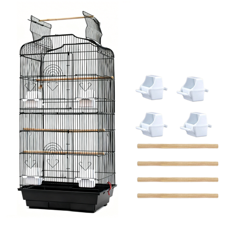 Parrot Cage Large Open Top With 4 Feeding Bowls And 4 Perches Black Image