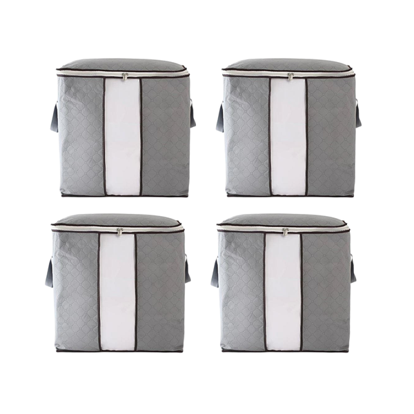 Extra Large Heavy Duty Foldable Storage Bags Set of 4 Grey