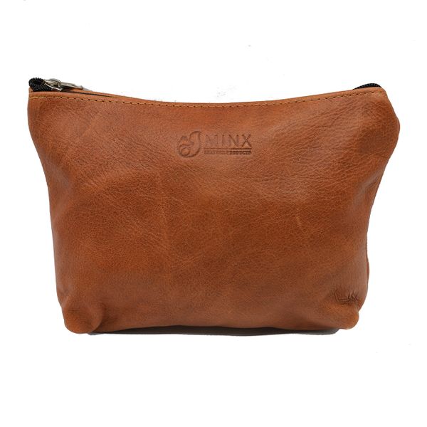 Minx Genuine Leather Molly Makeup Bag Tan