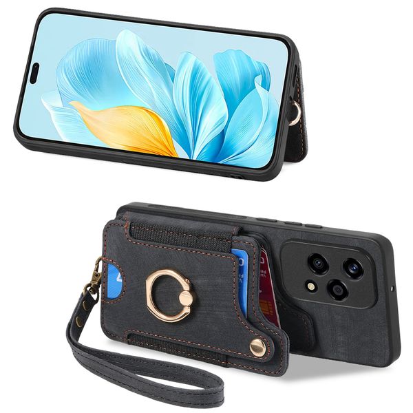 Finger Ring Case Compatible With Honor 200 Lite Leather Lanyard Cover