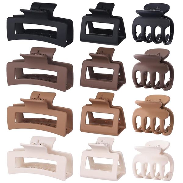 QYNIAL 12 Pcs Hair Claw Clips for Women, 3 Sizes &amp; 3 Styles, Strong Hold