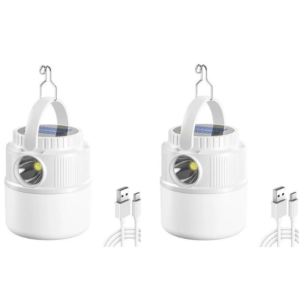 Dual Light Mode Rechargeable Solar LED Camping Lantern With Hook Pack of 2