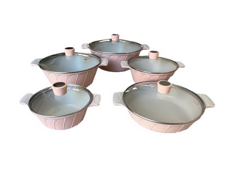 HotChef Die Cast Granite Marble Cookware Set - 5 Piece Pink