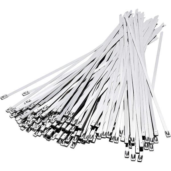 100 Piece - Stainless Steel Cable Ties With Heavy-Duty Strength - Silver