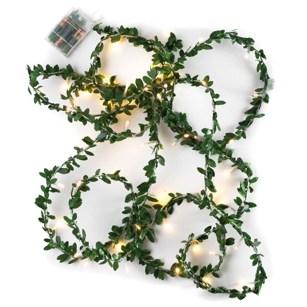 Wedding Fairy Lights Green Garland Leaf-Warm White- 5m-Battery Operated