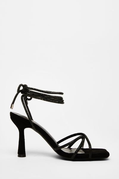 Quiz - Women Black Diamante Lace Up Heels