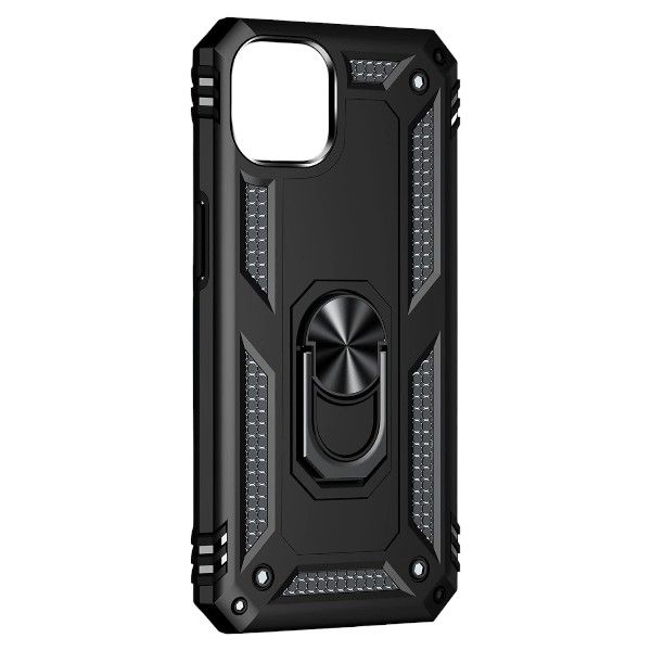Shockproof Phone Case With 360 Rotatable Ring Holder For iPh 13 - Black