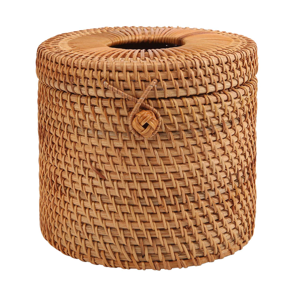Round Rattan Tissue Box Vine Roll Toilet Paper Cover Dispenser