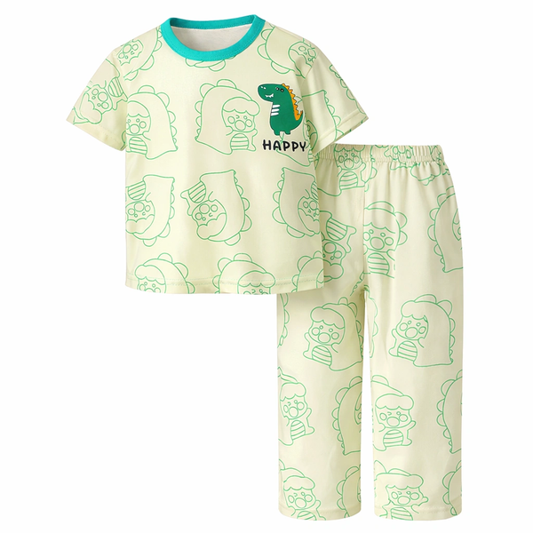 Dinosaur Themed Kids Pajama Set - Green