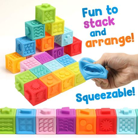 Squeezable Textured Stacking Blocks - 9 Pieces