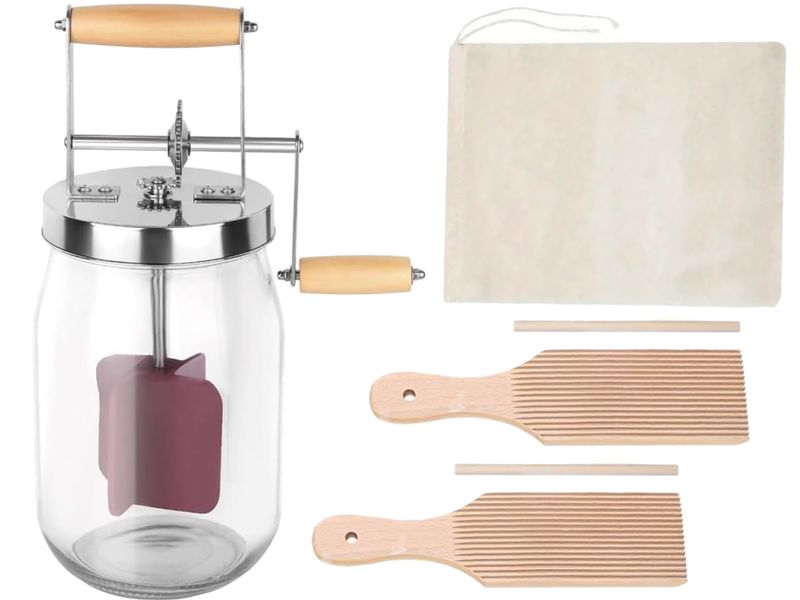 Manual Butter Churner (1500ml) with Filter Cloth and Butter/Gnocchi Padels