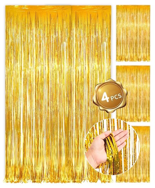 Luxurious Shimmering 4Pcs Glitter &amp; Metallic Tinsel Foil Curtain Backdrops