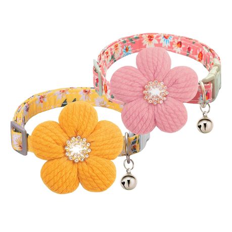 2 Pack Small Pet Collar with Flower Spring Adjustable Length Image