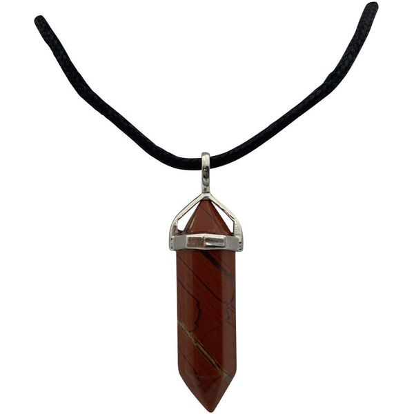 Pendant Natural Stone Charm Gemstone with Necklace - Brecciated Red Jasper