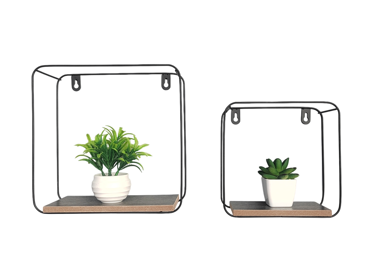 Black Wall-Mounted Square Wall Shelves - Set of 2