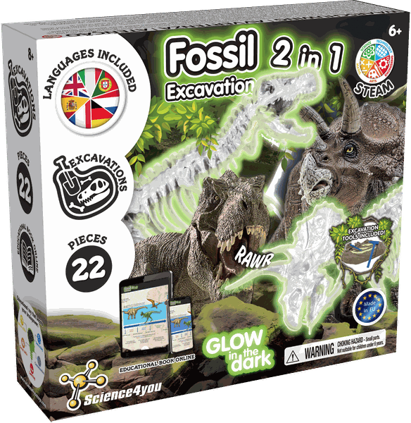 Science4you - Dino Fossil Kit 2-in-1 - Glow Dig Kit &amp; Toys for Kids 6+