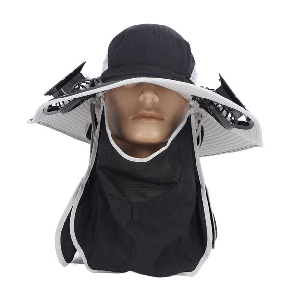 Black Wide Brim Solar Fan Fishing Hat