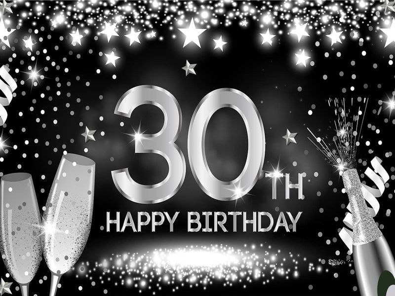 Happy 30th Birthday Banner PVC Silver and Black 1.3MX900MM