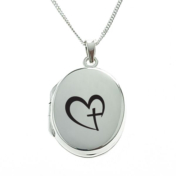 Cross in Heart Sterling Silver Locket with Chain