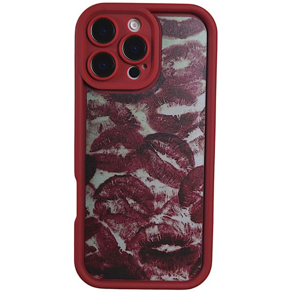 Bubble Edge Phone Case with Lipstick Print - Iphone 16 Pro Max - Burgandy