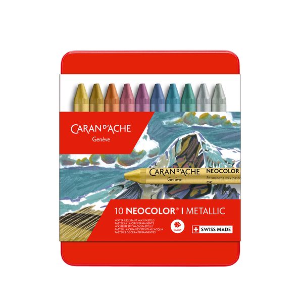 Caran D'Ache Neocolor I water-resistant pastels, 10 metallic set