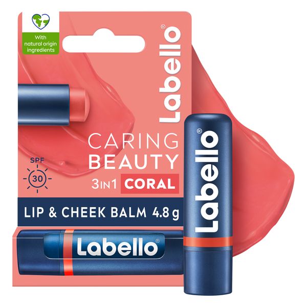 Labello Caring Beauty Lip &amp; Cheek Balm Coral, 4.8g, 24h Moisture &amp; SPF30