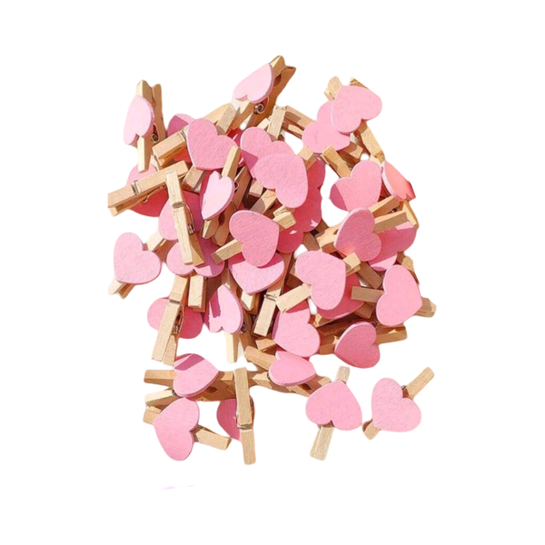 20 piece Pink Heart Wooden Pegs for Protos, cards or Craft Decor
