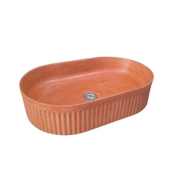 The Triton Terracotta 50.5 x 32 x 12cm Bespoke Ribbed Concrete Sink