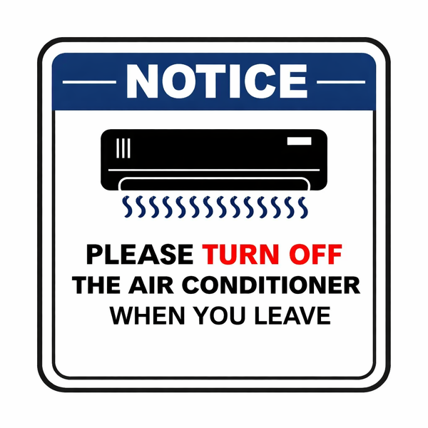 Air Conditioner Notice Sign - Please Turn Off When You Leave 29cmx29cm.