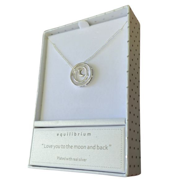 Equilibrium Silver Plated Pendant Double Ring Necklace Love you to Moon