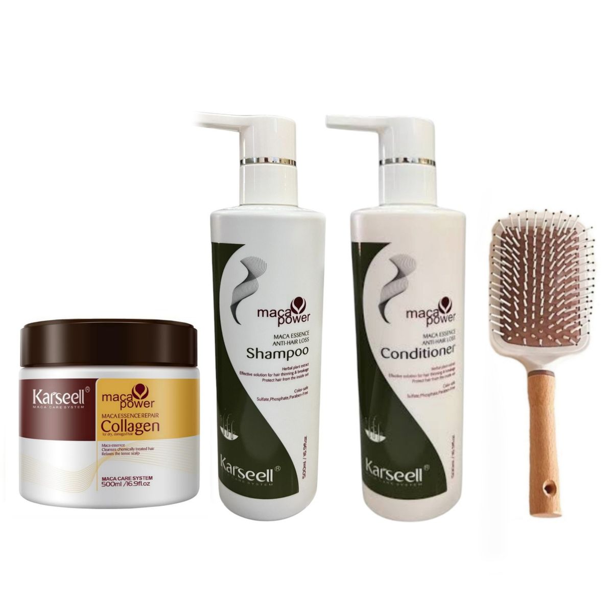 Karseell Maca Essence Anti-Hairloss Shampoo, Conditioner, Mask & Brush