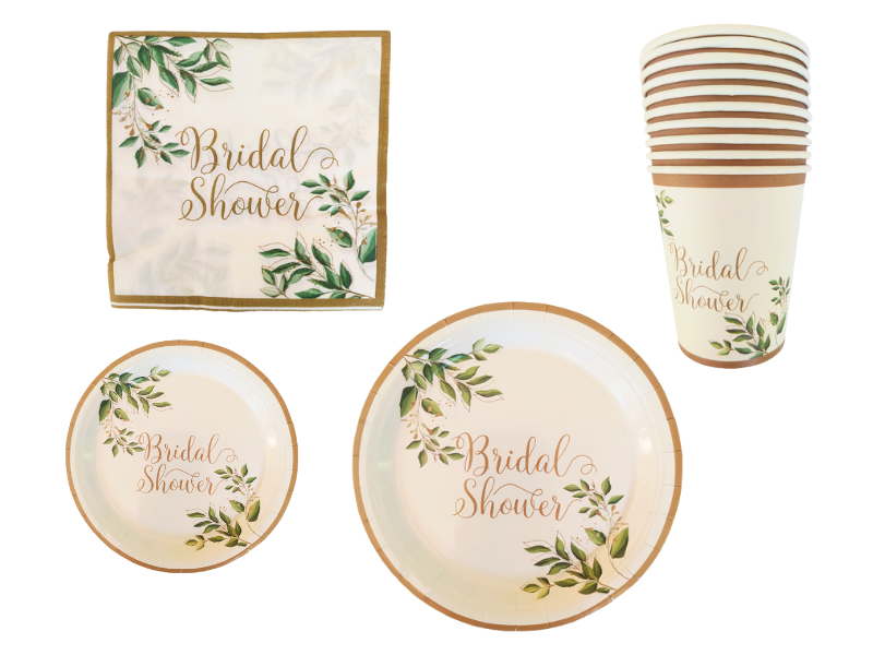 Bridal Shower Themed Party Decor - Gold with Greenery - Elegance - 50 Piece