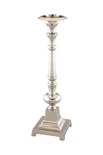 Pillar Ball Candle Holder with Square Base - Silver Plated