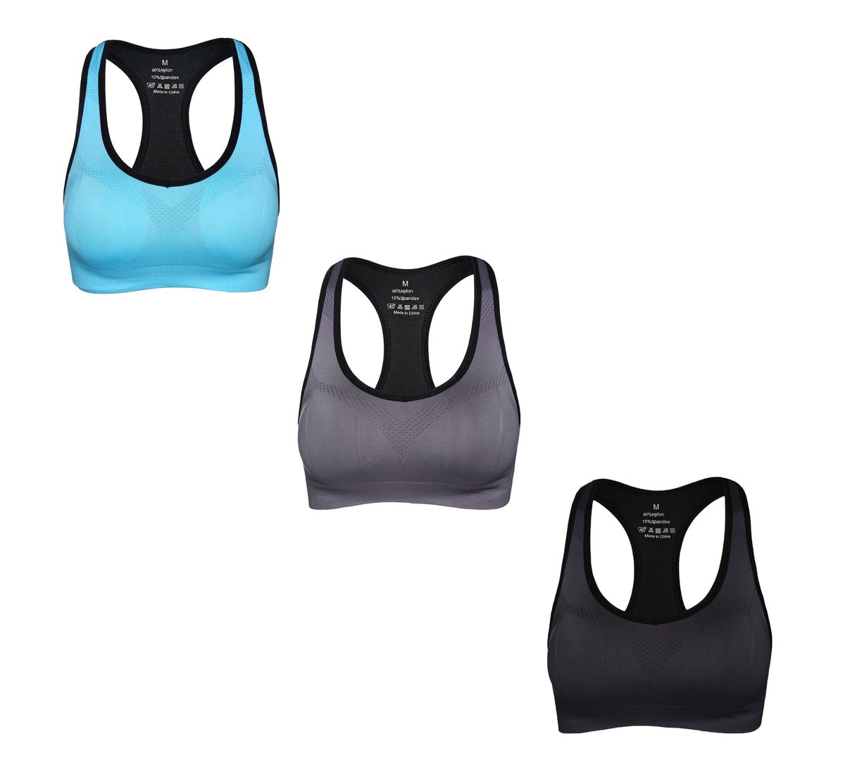 Women Medium Impact Sport Bra Workout Yoga Bra Racerback Padded - Pack of 3