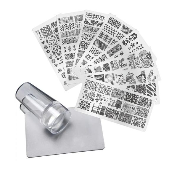 Silicone Stamper and Scraper and 8 Stamping Plates Set
