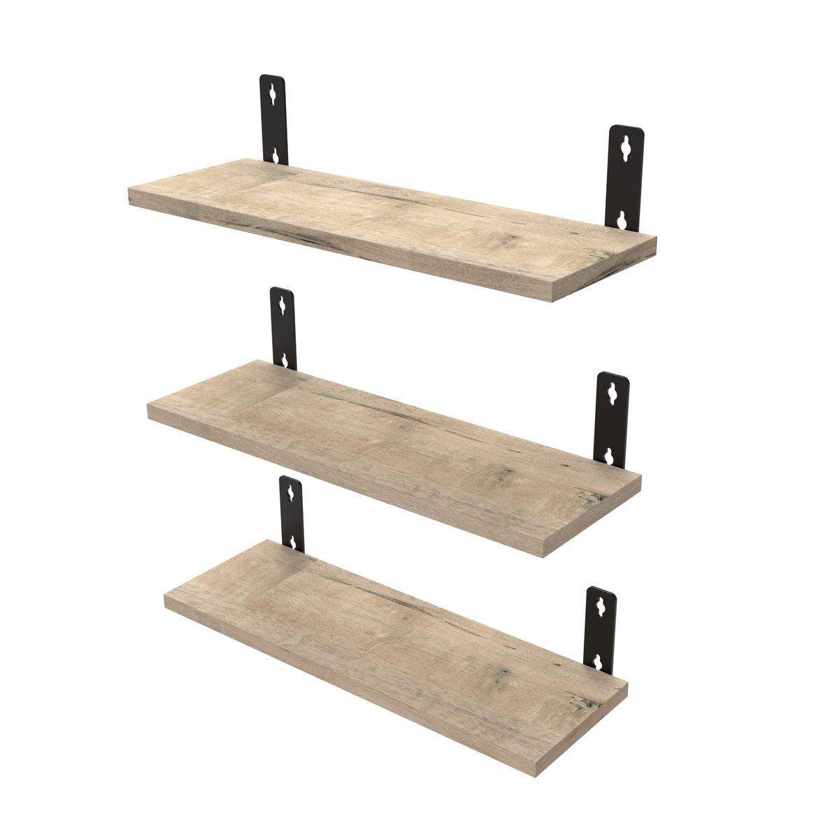 Wood Floating Shelves 3-Set with Metal Brackets for Home, Office, Gym