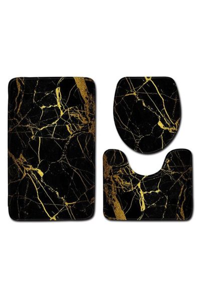 Dream World Bathroom Mat Set Marble Look 3 Piece - Black
