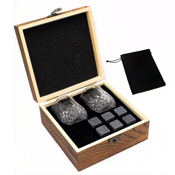 Bestby- Whiskey Gift Set with 2 Glasses/ 8 Cooling Stones &amp; a Wooden Box