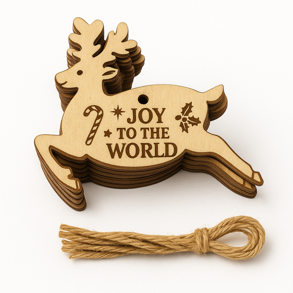 Joy to the World - Wooden Reindeer Christmas Ornament