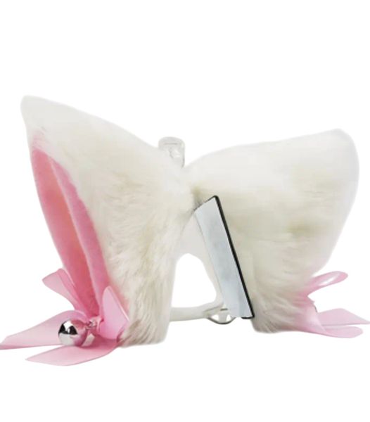 2 Piece Motorcycle Soft Faux Fur Helmet Ears with Bow and Bell