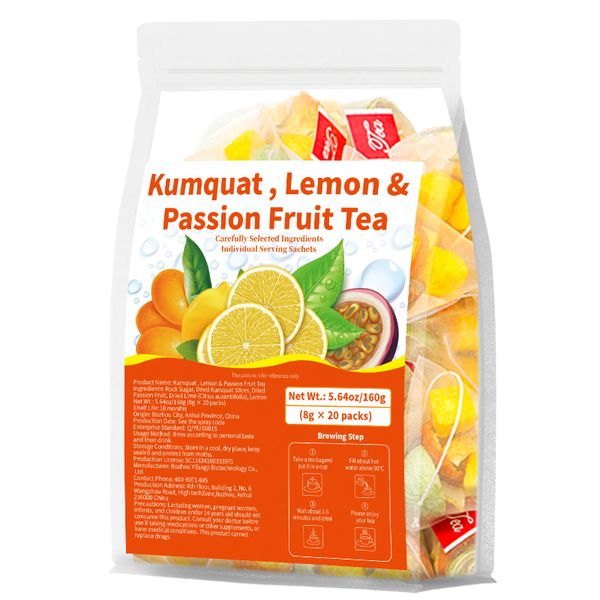 Kumquat Lemon Passion Fruit Tea Bags - 100% Natural Mixed Fruit Tea