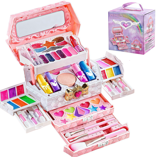PEISKOS Multilayer Kids Real Makeup Suitcase Toys Kit Gift for Girls Age 6+