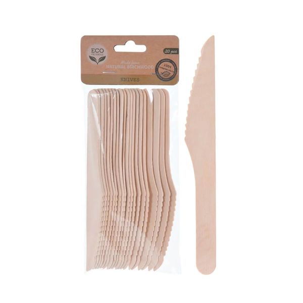ECO Birchwood Knife Set - 20-Piece Biodegradable Cutlery