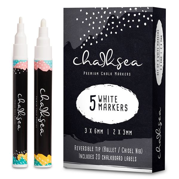 Chalksea Fine Tip White Chalk Markers + 20 Chalkboard Labels.