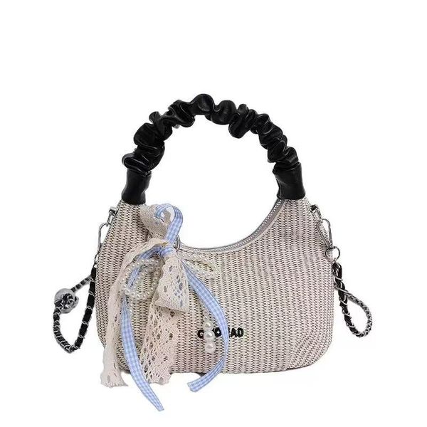 Women's Straw Beach Bag Mini Black Handbag Suitable for Work Travel
