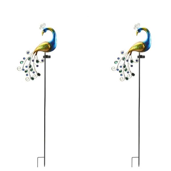 2 Pack-Solar Peacock Crafts Iron Art Grounded Courtyard Decorative Light